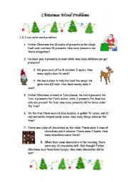 English Worksheet: christmas word problems