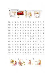English worksheet: What are they doing? wordsearch