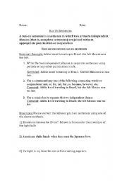English worksheet: Run on Sentences