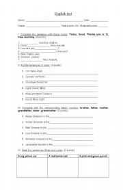 English worksheet: English test 5º grade