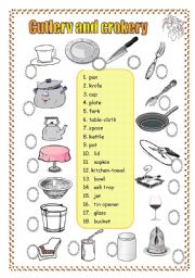 2 pages 3 exercises CUTLERY and CROCKERY