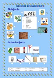 English worksheet: SCHOOL VOCABULARY