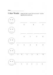 English worksheet: Color Words Stamping Activity