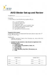 English worksheet: AVID Binder Check