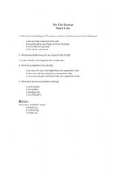 English worksheet: the Kite Runner Quiz questions. Chapter 6 