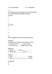 English worksheet: practice of using too/enough and must/mustnt