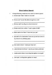 English Worksheet: direct indirect 