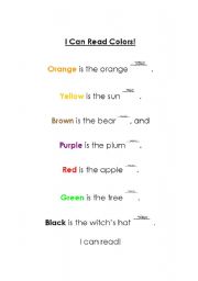 English worksheet: I Can Read Colors.