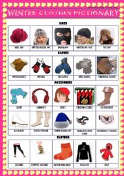 PICTIONARY OF WINTER ACCESORIES & SOME CLOTHES - Editable!!!
