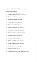 English worksheet: Consciousness Raising Activity for there sentences