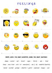 English Worksheet: FEELINGS (emoticons)