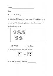 English Worksheet: Simple Addition Math Worksheet