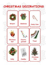 CHRISTMAS FLASHCARDS (set 1 - decorations) - ESL worksheet by proflp