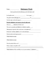 English Worksheet: Dictionary Work