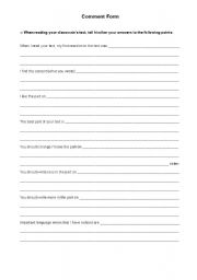 English Worksheet: comment on your classmates work_comment form