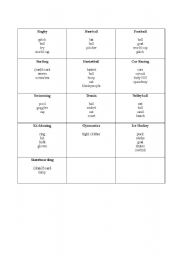 English Worksheet: Sports Taboo cards