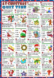 English Worksheet: AT CHRISTMAS - QUIZ TIME (B&W VERSION+KEY INCLUDED)