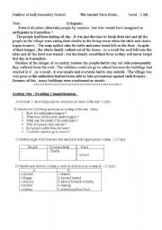 English Worksheet: second year exam
