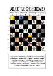 English Worksheet: Personality Adjective & Opposite Chessboard with Key