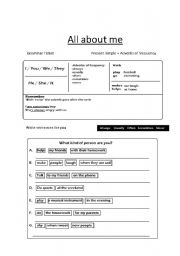 English worksheet: all about me