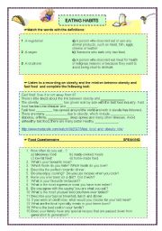 English Worksheet: Eating habits (it includes listening and speaking activities), link and key provided
