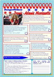 Songs4Class: Ironic  Alanis Morissette  listening + comprehension [4 tasks + tasks suggested] ((2 pages)) ***editable