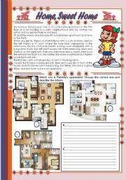 Home, Sweet Home  comprehension, rooms of a house and prepositions [4 tasks + tasks suggested] ((2 pages)) ***editable