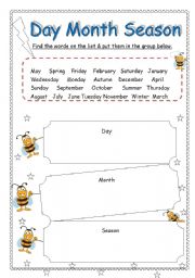 English Worksheet: Day Month Season