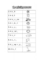the missing letters esl worksheet by hongphuong88