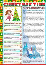 LISAS CHRISTMAS - READING AND COMPREHENSION ( TWO PAGES) - KEY INCLUDED