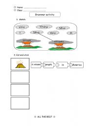 English worksheet: present simple act. about volcano