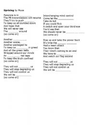 English worksheet: Song Worksheet for Uprising by Muse