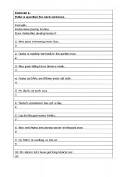 English Worksheet: Make questions for has got, present continuous, present simple