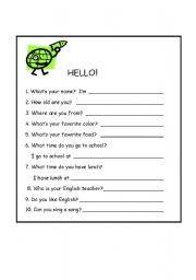 English worksheet: Hello