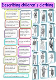 Describing children and teenagers clothes 2/3 - matching, fully editable