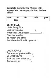 English Worksheet: rhymes