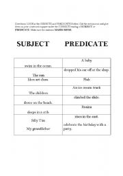 English worksheet: subject/predicate