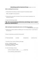 English Worksheet: Advertising and the American Dream - Pre-viewing and while-viewing tasks