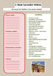 English Worksheet: HOTEL FACILITIES - there is/there are