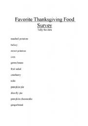 English worksheet: Favorite Thanksgiving Food Survey and Bar Graph