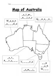 English Worksheet: Fill in the states of Australia
