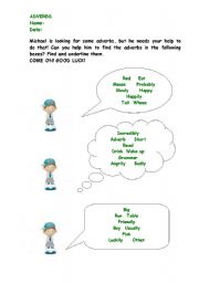 English worksheet: looking for adverbs