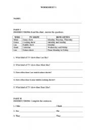 English worksheet: adverbs of frequency,  likes and dislikes