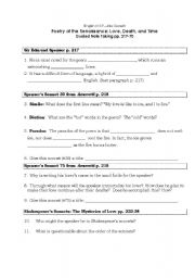 English Worksheet: Sonnet Reading Notes