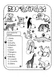 English Worksheet: zoo animals 