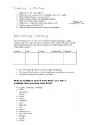 English worksheet: Clothes and Adjective Word Order