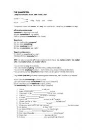 English Worksheet: Some Any and their derivates