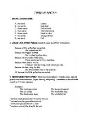 English Worksheet: Poetry Unit