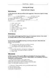 English Worksheet: Working with Songs: Hotel California (Eagles)