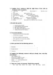 English worksheet: mixed revision worksheet
